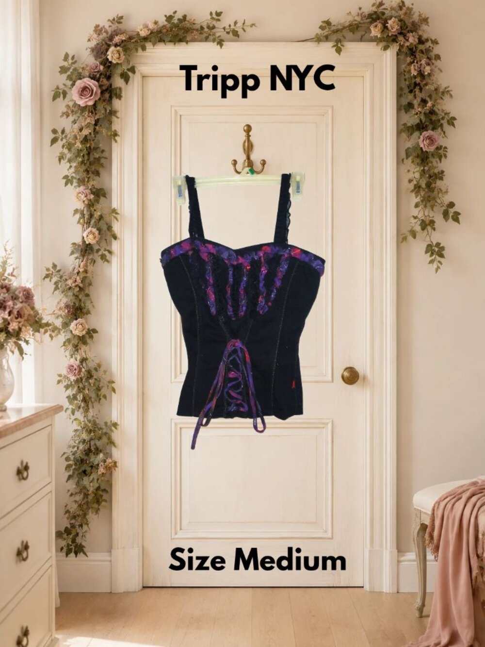 Tripp NYC Vintage Y2K Corset Camisole Womens Medium Fitted Black & Purple Top